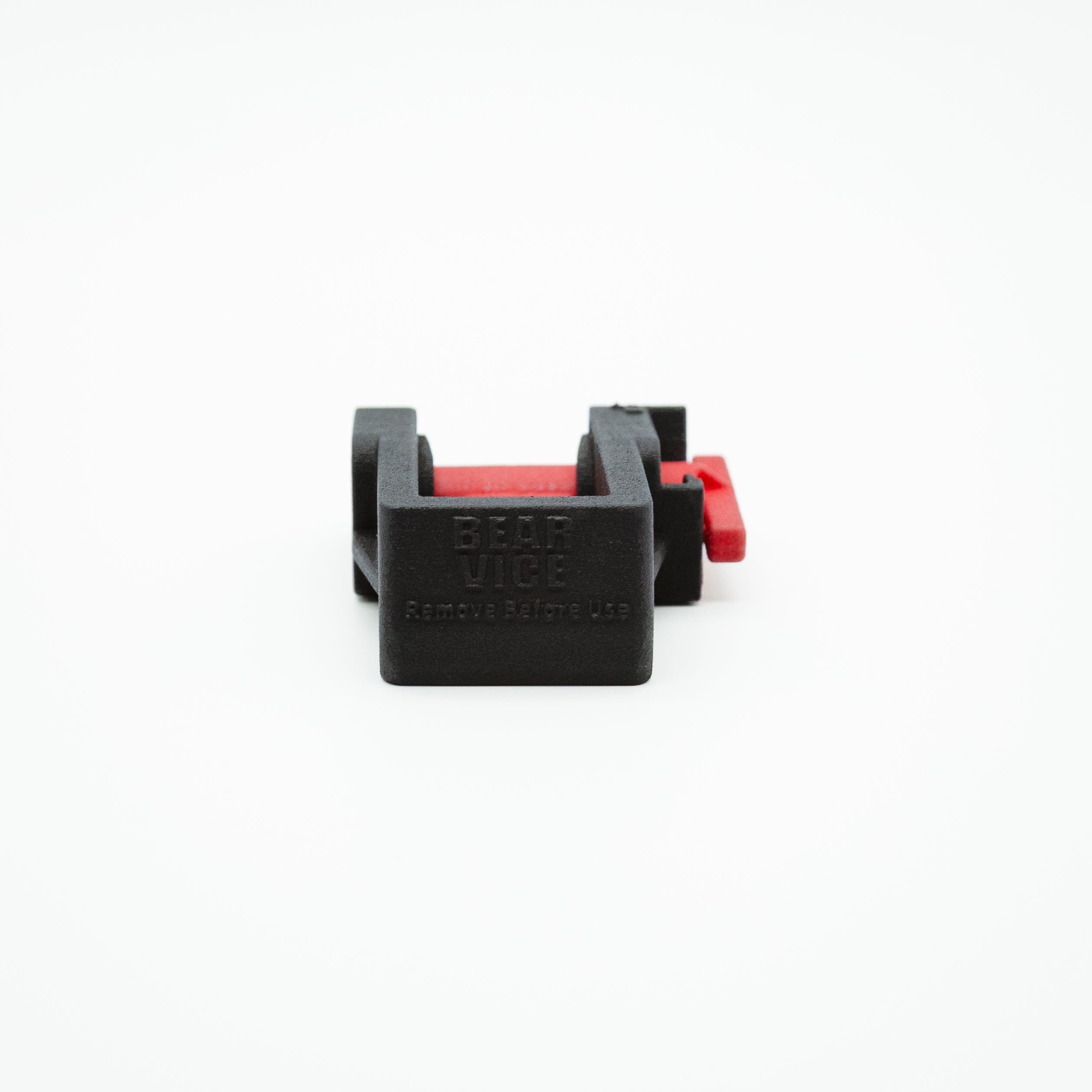 A black plastic quick-release thumb stud with a red release button, branded 'BEAR VICE' on the front, shown on a plain white background.